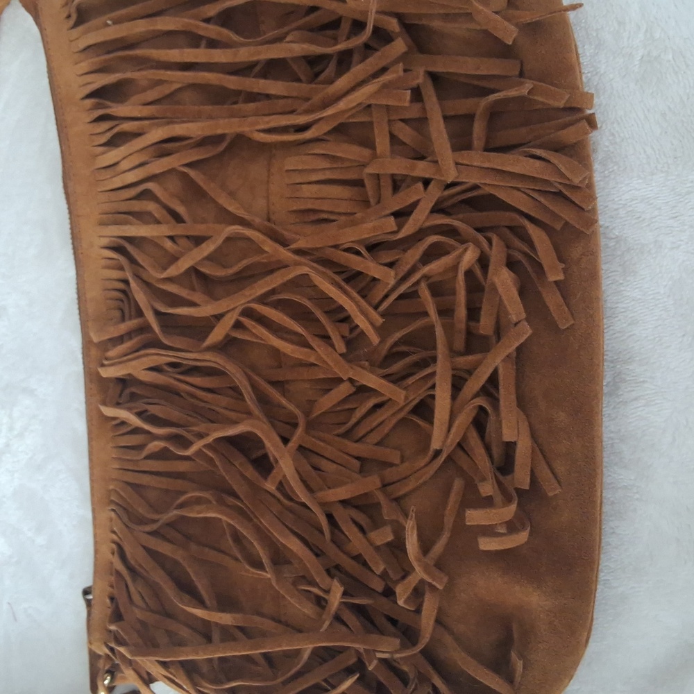 Old Navy Brown Fringe Long Handle Zipper Purse - Picture 2 of 9